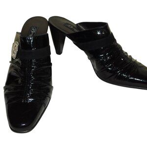 Brighton Black Patent Rave Shoes Made In Italy Slip On Heels Size 8M